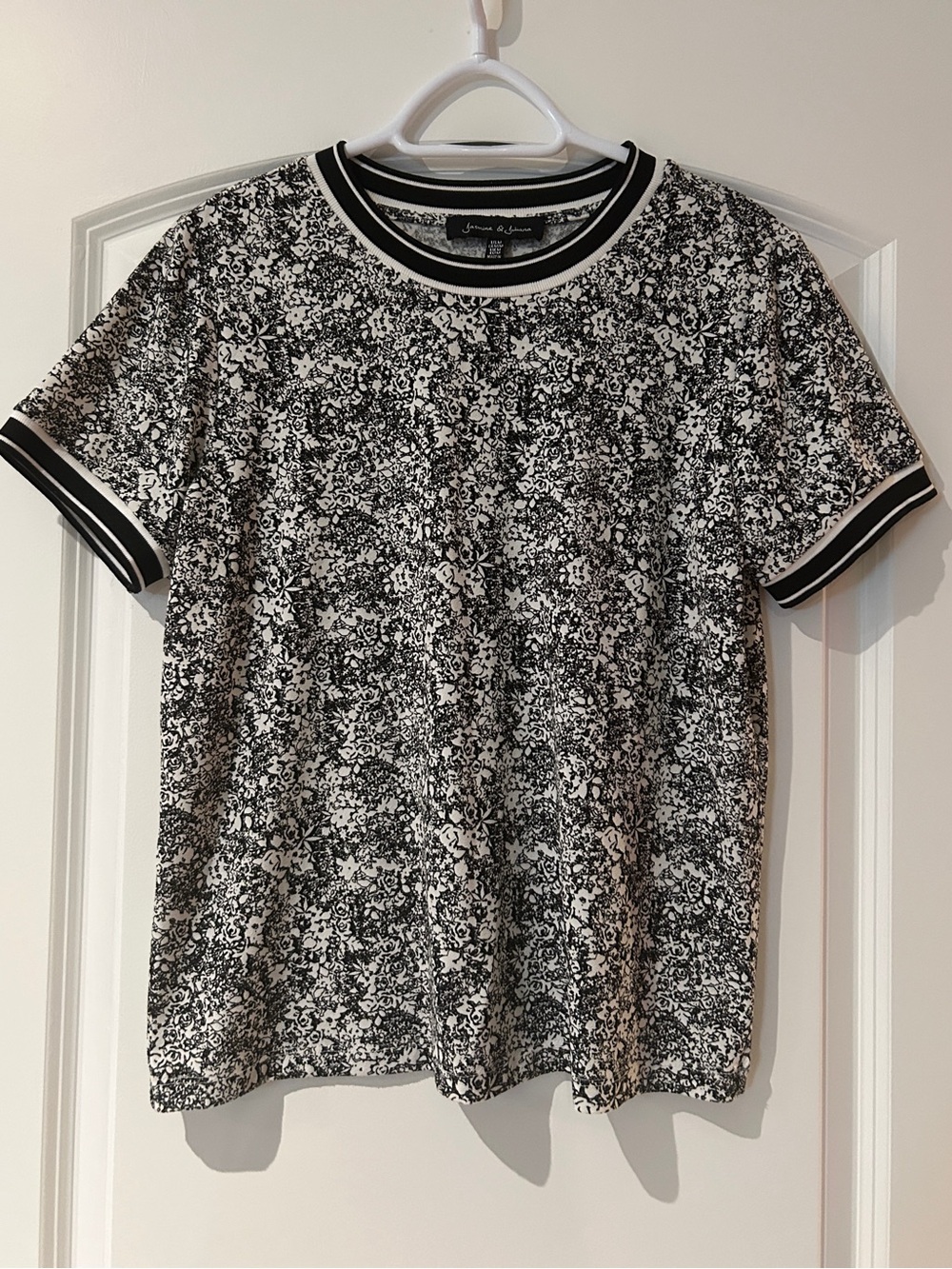 Black & White Floral Ringer Short-Sleeve Tee